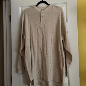 Men's Beige Long Sleeve Henley Shirt